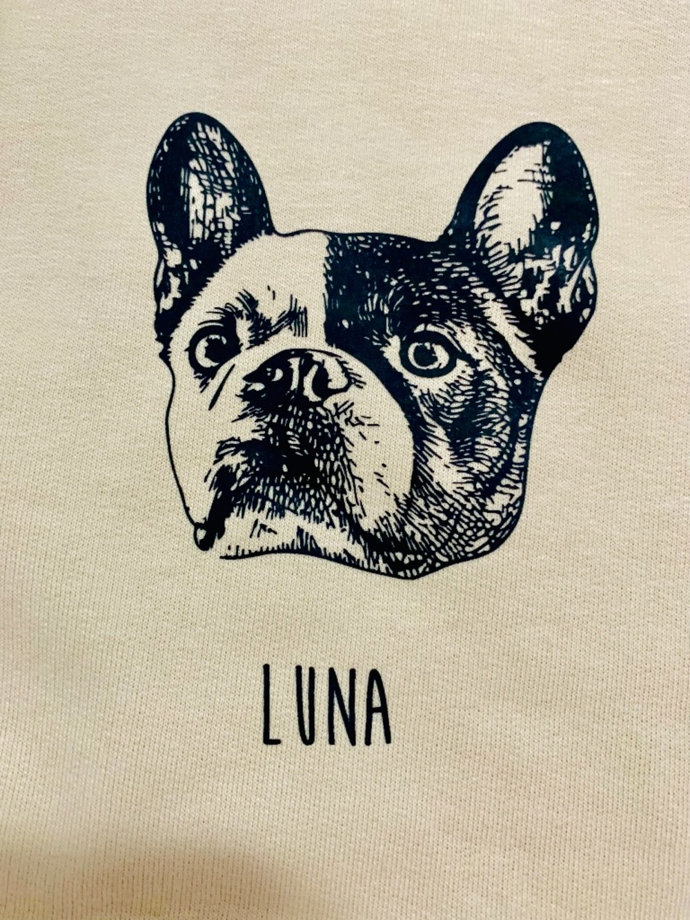 Custom Dog Portrait Sweatshirt “Luna” | Cream Crewneck | Size L